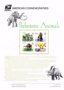 USPS Commemorative Panel 489 #3077-3080 Prehistoric Animals Mint Blk/4 1996