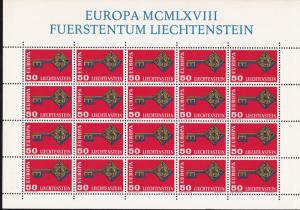 Liechtenstein # 442, Europa - Golden Key, Full Sheet, NH, 1/2 Cat.