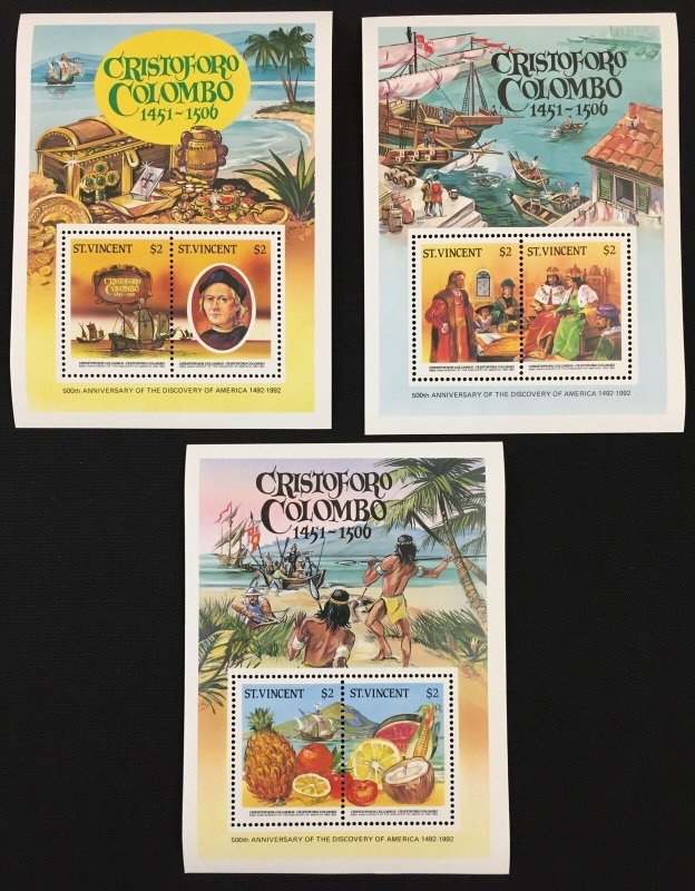 ST Vincent Christopher Columbus Ships Sheets x12 MNH Imperf Perf  (BLK71)