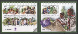 HM1732 2018 NIGER SCOUTING BOY SCOUTS BIRDS PARROTS FAUNA #5813-6+BL864 MNH