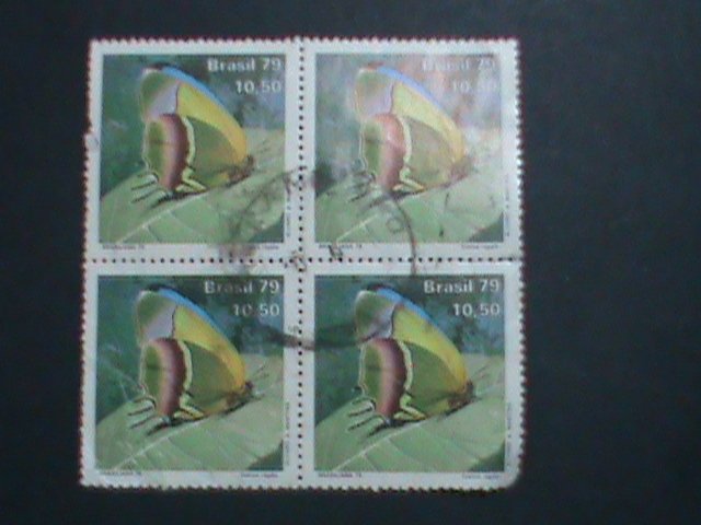 BRAZIL STAMP-1979 SC# 1621 BEAUTIFUL BUTTERFLY-WITH CANCEL USED BLOCK OF 4 VF