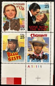 US #2448a (#2445-2448) MNH XF Plate Block of 4 -25c Hollywood Movie 1990 [PB164]