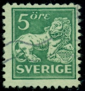 SWEDEN #130v (140Ccxz) 5ore Lion, Wavy Line & KPV wmk, used, scarce and F/VF,