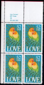 Scott #2537 Love Birds Parrots Zip Block of 4 Stamps - MNH