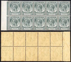 Straits Settlements SG265 8c Grey U/M Block of 10 Cat 37.50++ pounds