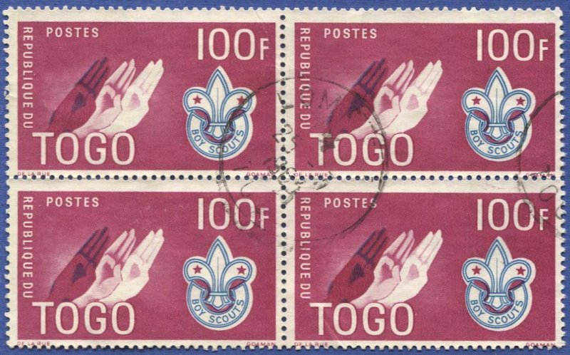 TOGO 1961 100f Used Block of 4 Sc 406 Boy Scouts, SOTN LOME Cancel