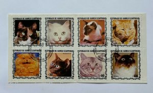  	BLOCK OF 8 DIFFERENT DOMESTICATED CATS , REPUBLIQUE GUINEA EQUATO													