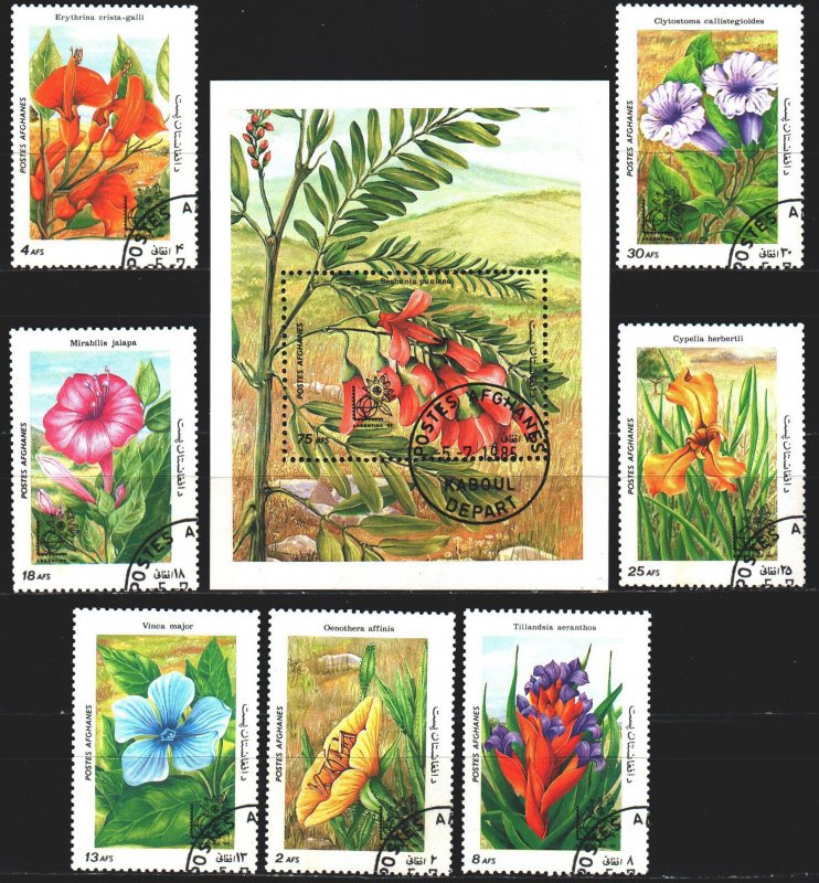 Afghanistan. 1985. 1419-25, bl78. Flowers, flora. USED.