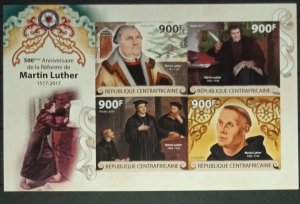 CENTRAFRICAINE 2017 SHEET IMPERF MARTIN LUTHER PROTESTANT REFORMER LUTERO