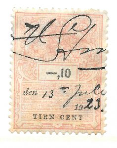 Netherlands 1923, 10 Cent. Je Maintiendrai Revenue Fiscal Official Stamp