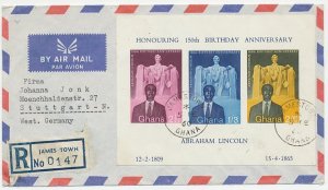 Registered cover / Block Ghana 1960 Abraham Lincoln - Honouring 150th Birthday A