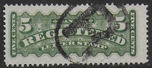 Canada 1875-96 Registration 5c Green #F2i Fine Used with 'R' in Oval