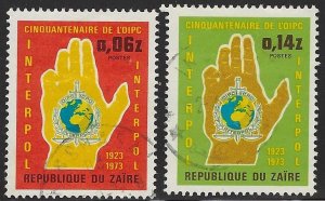 Zaire #796-797 (1973), postally used compl. set, cat. $0.75