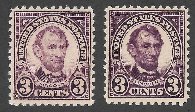 Doyle's_Stamps: Two MvLH 1923 Violet/Deep Violet 3c Lincoln, Scott #555*