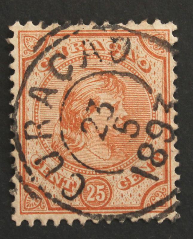 Stamp Netherlands Antilles Sc# 22 Early Use SON Curacao 1893 Cancel