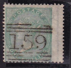 Great Britain 1865 1sh green right wing margin  F/VF/used