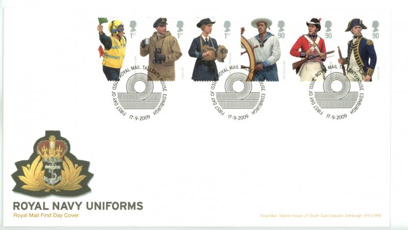 Great Britain 2009 FDC  Royal Navy Uniforms Sc# 2686-91 se tenant strips