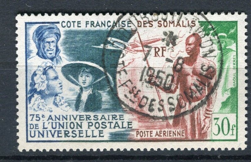 FRANCE; COLONIES SOMALIS 1949 early UPU issue fine used 30Fr. value