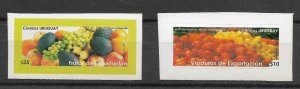 URUGUAY 2009 EXPORTS FRUITS AND VEGETABLES SET OF 2 VALUES SELF ADHESIVE