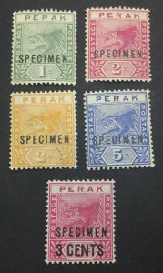 MOMEN: MALAYA PERAK SG #61s-65s 1892-5 SPECIMEN MINT OG H LOT #60897