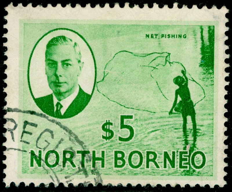 NORTH BORNEO SG369, $5 emerald-green, FINE USED. Cat £35.