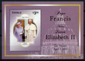 Tuvalu Royalty Stamps 2014 MNH Pope Francis Meets Queen Elizabeth II 1v S/S