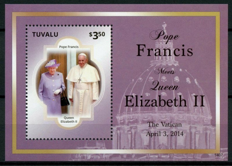 Tuvalu Royalty Stamps 2014 MNH Pope Francis Meets Queen Elizabeth II 1v S/S