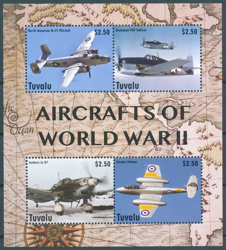 Tuvalu 2022 MNH Military Stamps WWII WW2 Aircraft of World War II Aviation 4v MS 