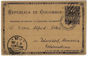 Colombia 1888 Agency Panama cancel on postal card to Germany