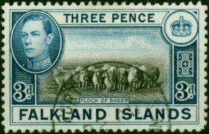 Falkland Islands 1941 3d Black & Blue SG153 V.F.U