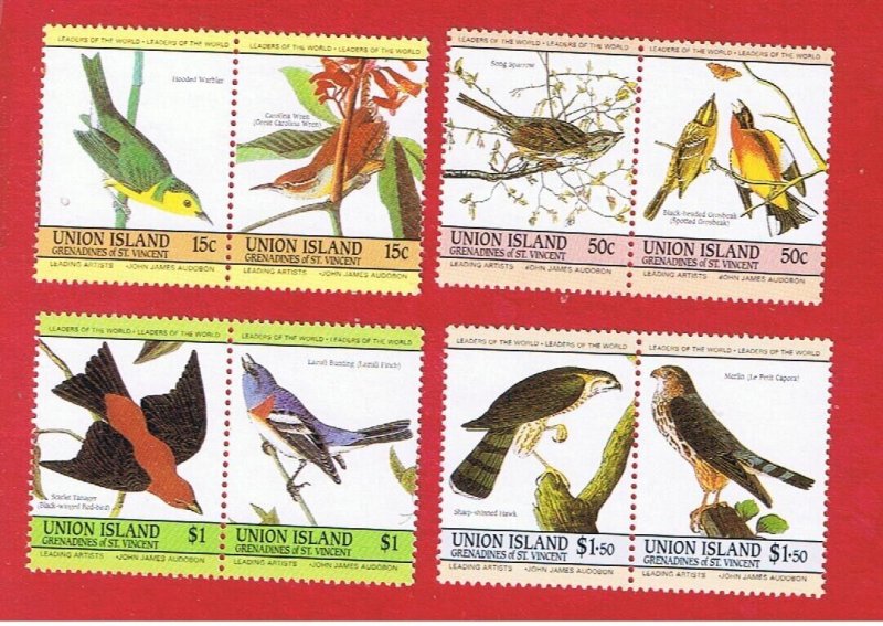 Union Island  #186-189  MNH OG    Bird   Pairs    Free S/H