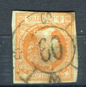 SPAIN; 1860 classic Isabella Imperf issue fine used Shade of 4c. + Postmark