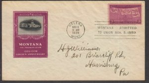 1939 Montana Statehood 50th Sc 858-26c lilac Ioor cachet Helena MT