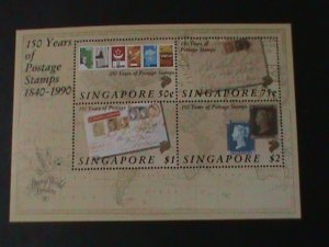 SINGAPORE-1990-SC#566a-150TH ANNIV: 1ST POSTAGE STAMP OF SINGAPORE -MNH S/S-VF