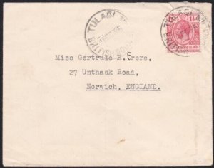 SOLOMON IS 1935 GV 1d on commercial cover to UK - TULAGI cds...............B2676