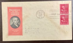 850 Ioor cachet, John Adams Coils, Presidential Series FDC 1939