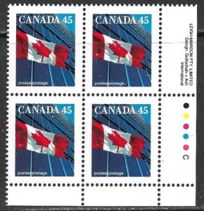 CANADA 1992 45c Flag Over Building Plate Block 4 Sc 1361 MNH