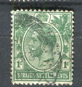 STRAITS SETTLEMENTS; Early 1920s GV issue fine used 1c. value + PERFIN