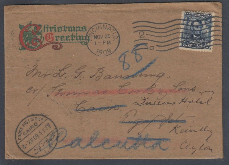 US Sc 304 1904 cover from Cincinnati to Egypt, Ceylon and India