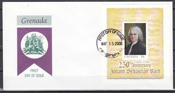 Grenada, Scott cat. 2954. Composer J. S. Bach s/sheet. First Day Cover. ^