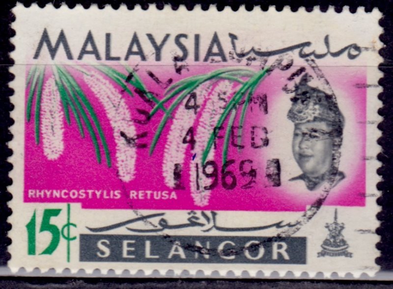 Malaysia - Selangor, 1965, Orchids, 15c, sw#103, used