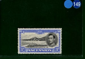 ASCENSION KGVI Stamp SG.42 3d p13½ Very Fine Fresh VLMM 1938 Cat £100 BLBLUE149