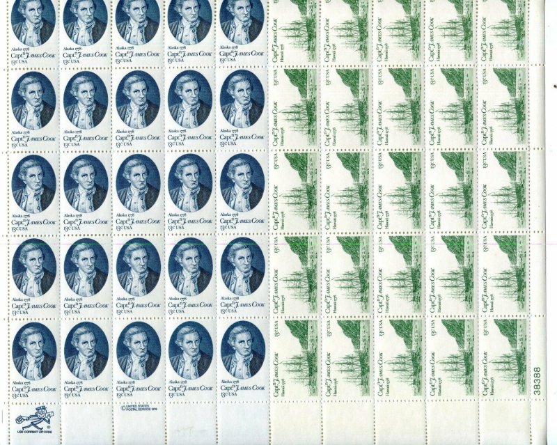 US Scott #1732-33 Captain Cook Sheet MNH. Very slight bend at end Free Shipping 