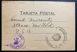 1949 Ciudad Trujillo Dominican Republic University Postcard Cover To Ithaca USA