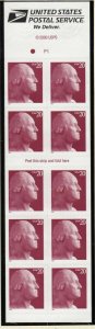 2001 George Washington Sc 3483c MINT 20c booklet of 10 plate number P1