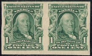 314 1 cent 1906-08 Franklin Issue Pair Stamp mint OG NH XF