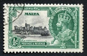 Malta SG210b 1/2d Variety Short Extra Flagstaff Fine used Cat 150 pounds