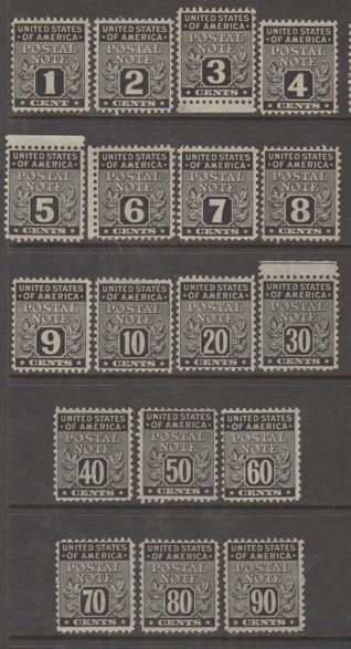 U.S. Scott #PN1-PN18 Postal Note Stamps - Mint Set