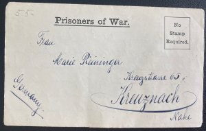 1917 Isle Of Man England Prisoner War Knoekaloe Camp LS Cover To Germany Muhleck