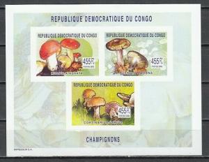 Congo Dem., 2002 issue. Mushrooms IMPERF sheet of 3. ^